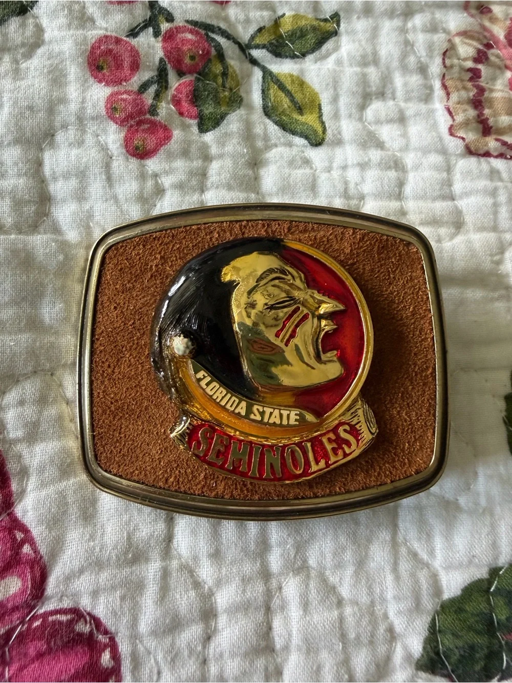 Vintage 1979 Florida State Seminoles Gold & Red Belt Buckle - Men's Accessory